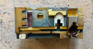 Tabernacle Room of Silence Dresden University Hospital: Wood from old Workbench, acrylic, gold, rock crystal,