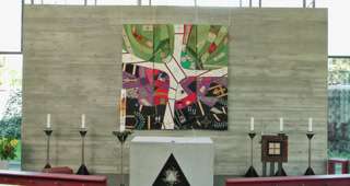 "Cross" Textile collage Christ the King Radebeul Community work of a family retreat